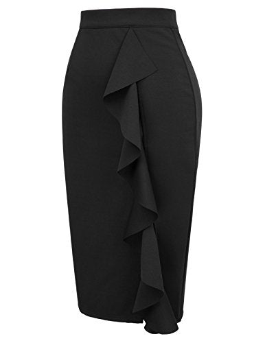 Solid Midi Pencil Skirt for Office (Black, L) Solid Midi Pencil Skirt for Office (Black, L)